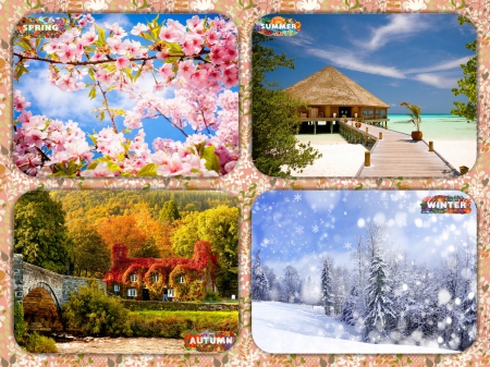 Seasonal Scenes - scenes, winter, seasons, spring, summer, scenery, snow, autumn, sun