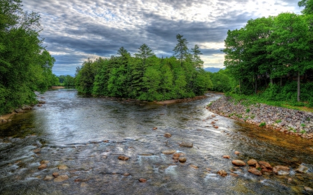 Perfect River - nature, sky, cloud, river, tree, rock