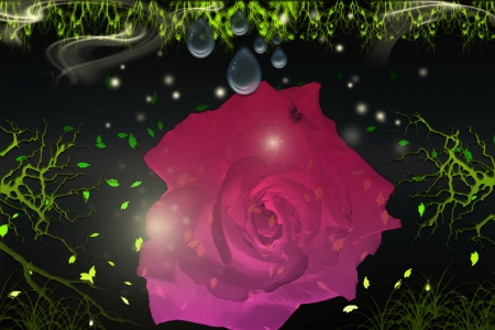 FANTASY ROSE - rose, pink, fantsy, leaves