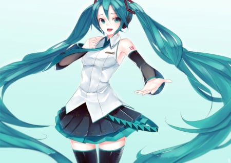 ~Hatsune Miku~ - tie, vocaloid, anime, headphones, skirt, ponytails, hatsune miku