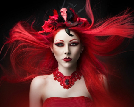 Red Passion - face, red, woman, hair