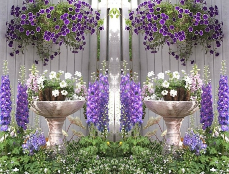 Beautiful Flowers - garden, fence, flowers, lavender, collage