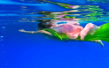 Underwater - clear, woman, underwater, swim