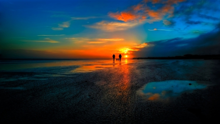 Sunset - sky, clouds, walk, sunset, sea, nature, sea view