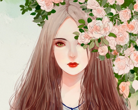 Pretty Face - flowers, face, woman, art