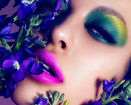 Artistic Woman - artistic, flowers, face, make up