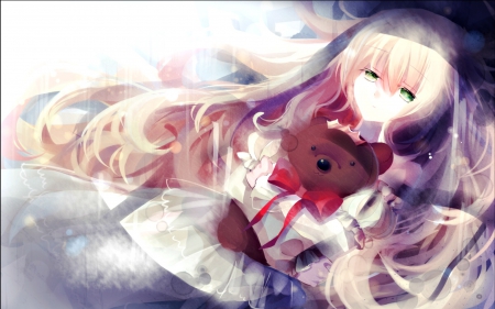 Teddy bear - anime, original, nanna, girl, toy, bear, manga, red, valentine, teddy, art