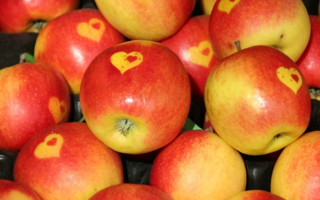 Apples - heart, yellow, red, valentine, fruit, apple