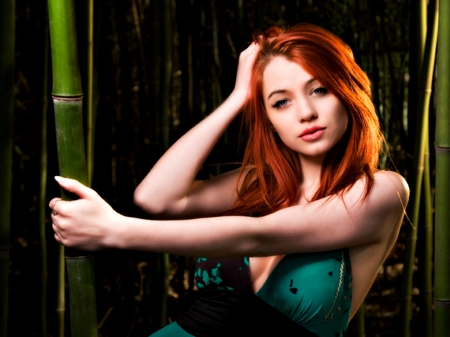 Cora Deitz - woman, redhead, girl, cora deitz, green, bamboo, model