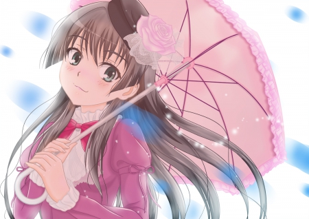 Saten Ruiko - Saten Ruiko, Black Hair, To Aru Majutsu no Index, Anime Girl, Dress, Umbrella, Brown Hair, Green Eyes, To Aru Kagaku no Railgun, Anime, Long Hair, Wallpaper, Hat, Flower