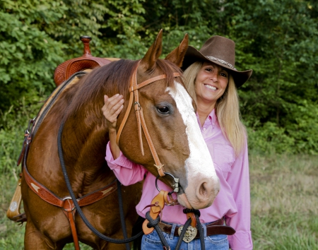 Nadine And Her Horse - horse, hat, blonde, cowgirl