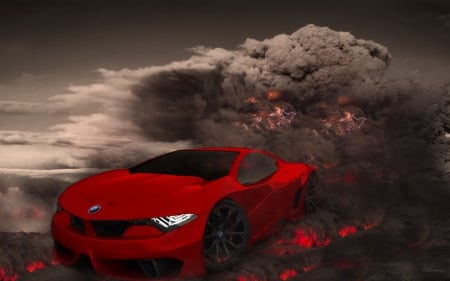 Straight from hell..!! - ash clouds, fast, eruption, flames, bmw, expensive cars, volcano, colour, car, red, m9