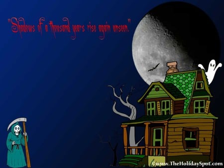 Spooky House - grim reaper, ghost, spooky house, halloween, full moon