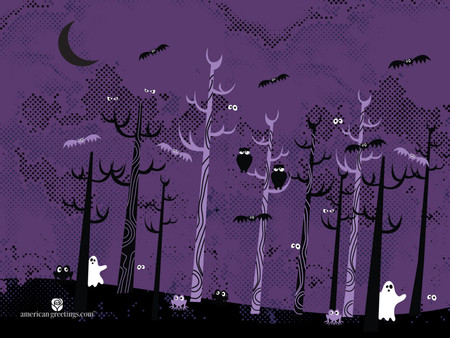 Ghostly time - owls, bats, halloween, night, ghosts, woods