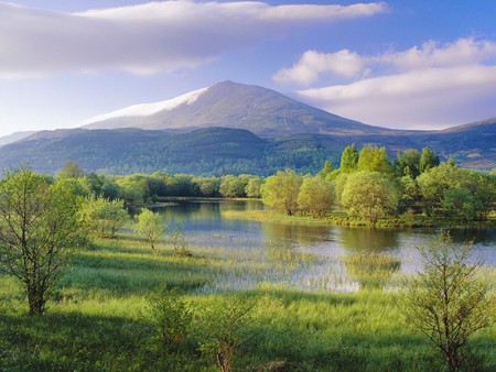 Lake and Mountains - mountains, lake, trees, snow