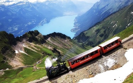 A trip to the mountains - steam train, steep mountains, river