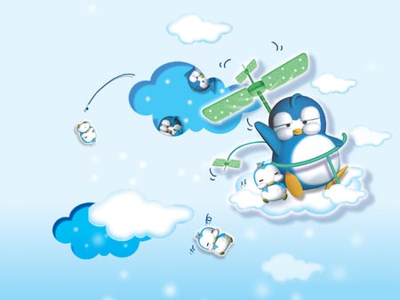 Daydreaming Penguins - sky, penguins, daydream, clouds