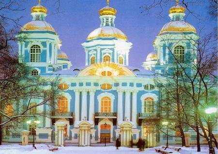 Russian Christmas - russian buildings, trees, sidewalk, snow, christmas