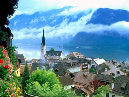 View of Austria - garden, cloud, austria, mountains, houses