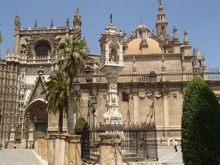 Cathedral Sevilla Spain - spain, ancient building, palm trees, cathedral