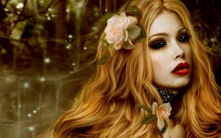 Blonde - roses, fantasy, lady, beauty, art