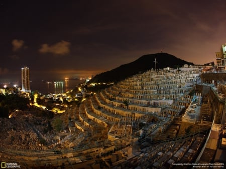 Hong Kong Cemetery - cemetery, beautiful, lights, hong kong, night, architecture, religious