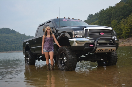 Shallow Water - truck, cowgirl, shorts, boots