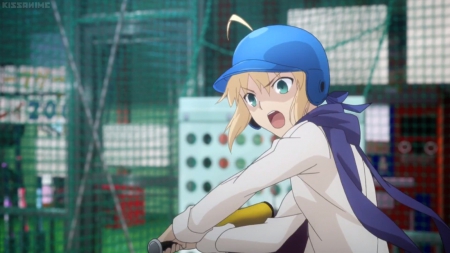 Ahhh!!!! ....... - pretty, saber, anime, kawaii, female, scene, blonde, blond hair, baseball, shout, helmet, blond, nice, scream, anime girl, beautiful, girl, blonde hair, beauty, lovely, cap, sweet, shirt, scarf, cute, adorable, fate stay night