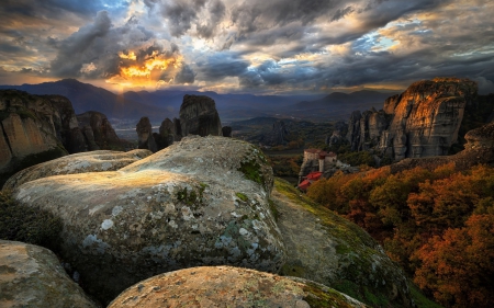 Monastery in Greece - nature, sky, clouds, canyons, rocks