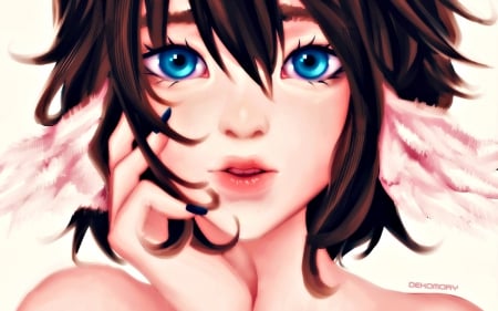 Angelical eyes - women, girl, eyes, magic, fantasy, face, dekomory, art, angelical eyes, pink, blue, anime, fairy, manga