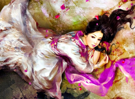 Asian Beauty - geisha, beautiful, girl, kimono, lovely, cg, fantasy, digital, woman, art