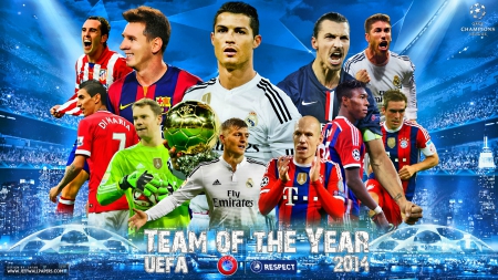 UEFA TEAM OF THE YEAR 2014 - uefa, bayern munchen, cristiano ronaldo, zlatan ibrahimovic, real madrid, lionel messi, robben, fc barcelona, champions league