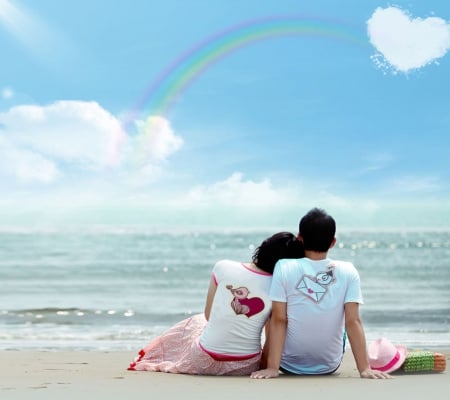 Lovers On The Beach - rainbow, beach, true, love, couple, lovers