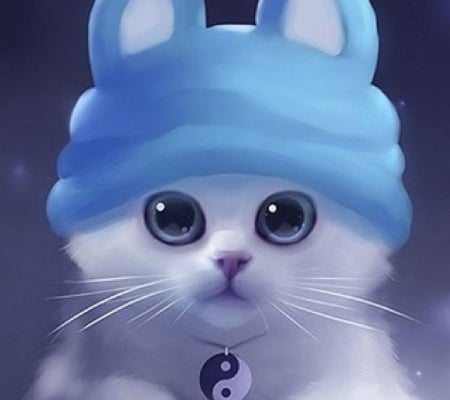 White Cat - white, little, cute, cat, blue