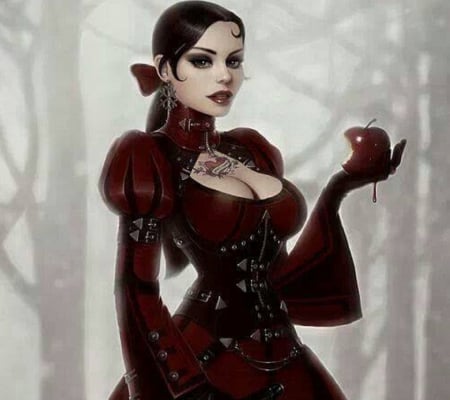 Blood Apple - woman, lady, girl, dark, red, goth, blood, apple