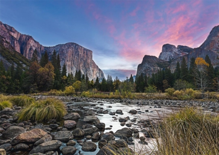 Yosemite Valley - usa, water, clouds, river, trees, sunset