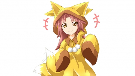 Anime Girl - Infinite Stratos, Pink Hair, Anime Girl, Anime, Pajamas, Wagging, Original, Long Hair, Tail, Yellow Eyes, Wallpaper, Furry