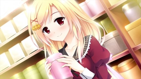 Kadowaki Sakura - Kadowaki Sakura, Red Eyes, Blonde Hair, Anime Girl, Anime, Long Hair, School Uniform, Seifuku, Wallpaper, Sakura Mau Otome No Rondo