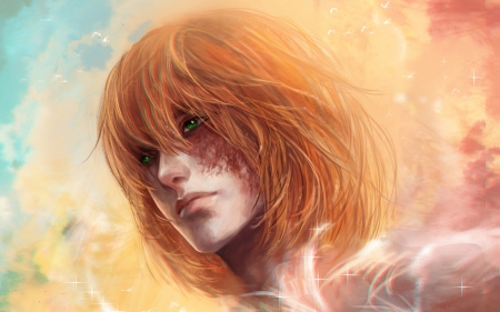 Mihael Keehl - anime, rikamello, green eyes, orange, man, manga, fantasy, Mihael Keehl, digital, death note, art