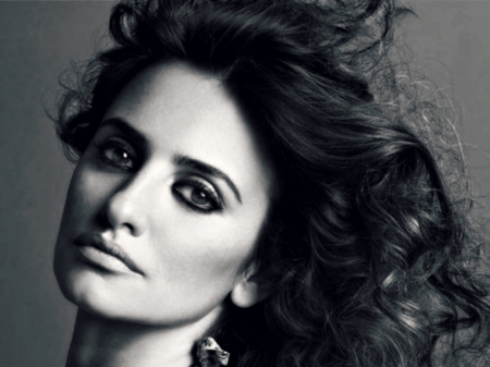 Penelope Cruz - face, white, black, actress, penelope cruz, girl, woman, blue