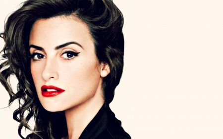 Penelope Cruz - white, red, black, actress, lips, penelope cruz, girl, woman