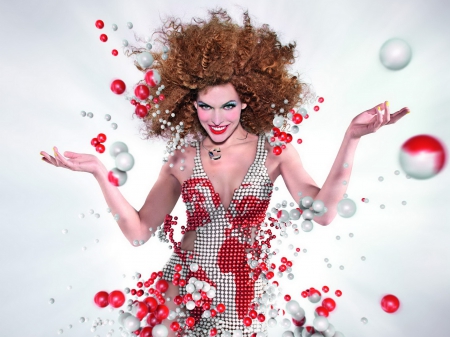 Milla Jovovich - woman, actress, redhead, girl, ball, bubbles, milla jovovich, white, red