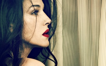 Monica Bellucci - Monica Bellucci, profile, woman, red, actress