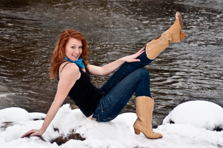 Snow Boots - boots, cowgirl, jeans, snow