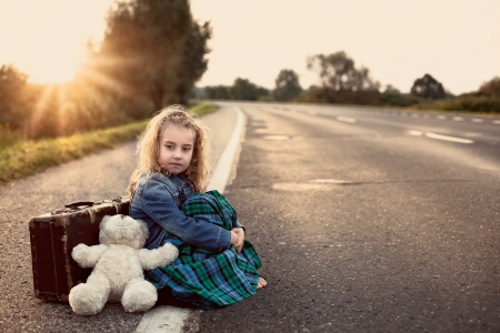 Teddy Bear - girl, baby, bear, teddy, road