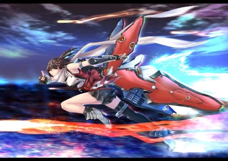 Kantai Collection - pretty, Kantai Collection, anime girl, fire, mecha, wings