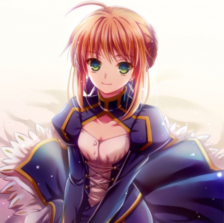 Saber - nice, saber, beauty, female, blond, anime girl, blond hair, pretty, blonde hair, anime, cute, girl, adorable, long hair, gown, lovely, fate stay night, green eyes, kawaii, beautiful, sweet, blonde, dress