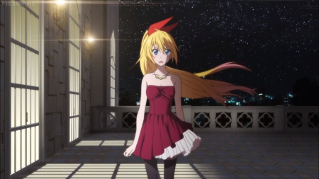 Where is Everyone - nice, female, hot, nisekoi, blond, anime girl, wind, windy sweet, blond hair, pretty, blonde hair, window, anime, house, ribbon, sexy, girl, light, night, long hair, lovely, breeze, dress, blonde