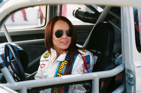 Lindsay Lohan and racing jacket - hot, teen, girl, cute, sexy