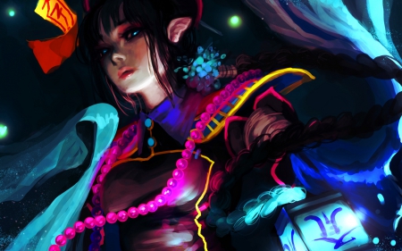 Xiu Qiu - game, blue, genki-de, girl, pink, elf, black, fantasy, art